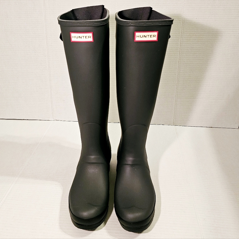 NEW Hunter Original Tall Back Adjustable Matte Luna Black Rain Boots - Picture 2 of 9
